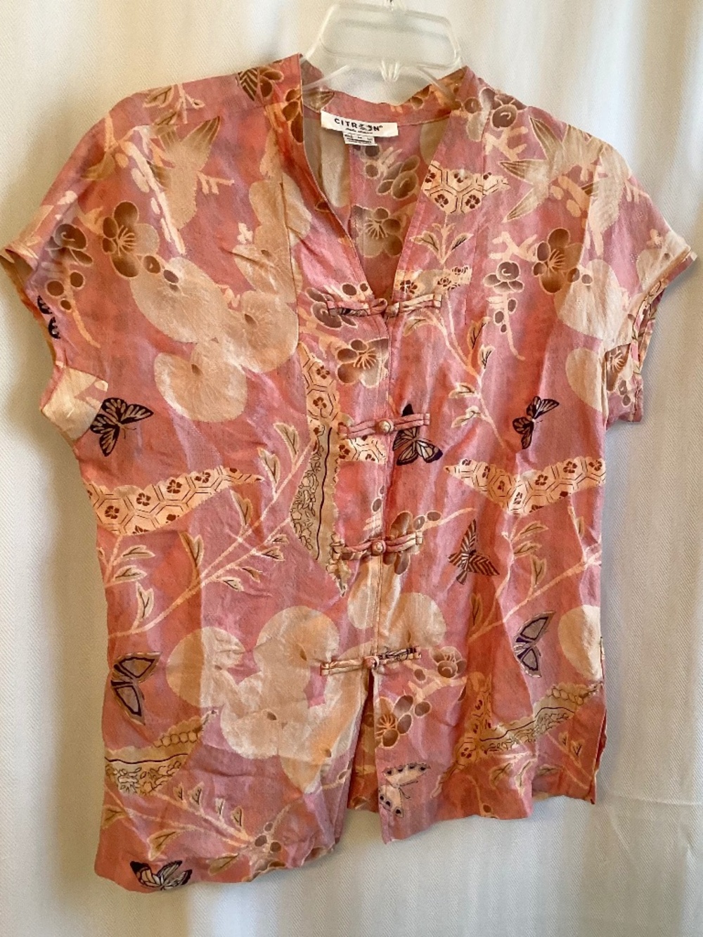 SALE!  90s, CITRON SANTA MONICA, Silk Oriental Style Top, Frog Closure, Sz. M